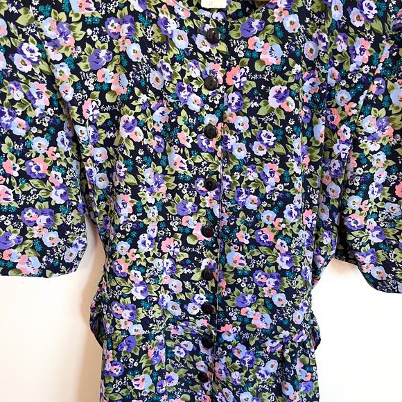 Vintage Prairie Midi Shirt Dress Size 12 Purple Floral Hippie Modest Cottagecore - Picture 5 of 12